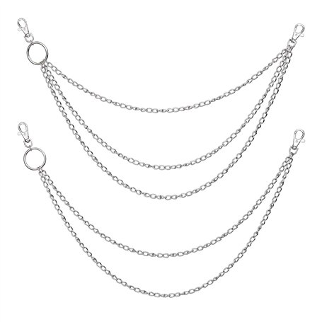 MengH-SHOP Chaîne de Pantalon Punk Chaîne Hip Hop Jeans Pour Décoration Vêtements Chapeau de Costume Accessoires Argent 2 Pièces