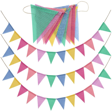 4 pièces–32M Guirlande de fanions en Tissu Pastel Arc-en-Ciel Guirlande de fanions d'extérieur étanche pour Anniversaire