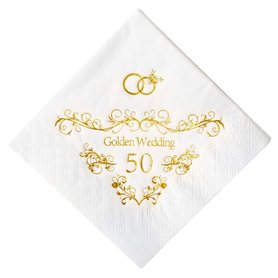 Crisky Lot de 50 serviettes en papier pour 50e anniversaire de mariage Doré