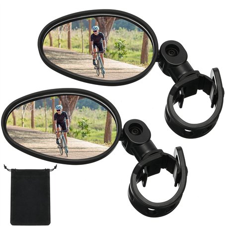 Hestya Miroir de Vélo Miroir Guidon Rotatif Réglable à 360 Degrés Rétroviseur de Vélo Antichoc Convexe en Acrylique Rétroviseur