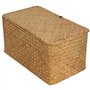 PINGEUI Lot de 3 paniers de rangement en jonc de mer avec couvercle et bouton, panier rectangulaire en jonc de mer pour vêtement