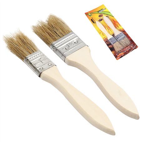 Lot de 2 pinceaux de cuisine en poils naturels - Résistant à la chaleur - Avec long manche en bois - Pour la viande