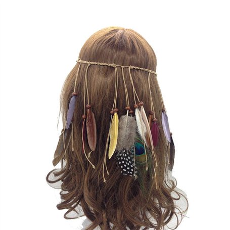 Jurxy Bandeau réglable en Plumes de Paon Plume de Fuite Indienne Coiffe d'armure bohémienne Headpieces avec des Perles de Gland