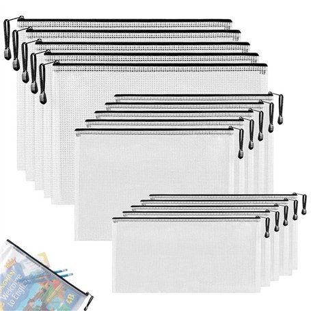 15 Pièces Pochette Document A4+A5+A6 Pochette Plastique Pochette Zip Pochette Transparente Pochette Rangement pour les Fournitur