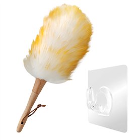 1 petit plumeau à poussière en laine douce - Poignée en bois avec corde de suspension - Lavable - Petit plumeau à main pour plan 1 petit plumeau à poussière en laine douce - Poignée en bois avec corde de suspension - Lavable - Petit plumeau à main pour plan