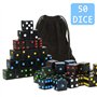 YOUSHARES 50PC D6 Dés Carré en Noir - Dés Standards 16mm à 6 Faces avec Sac de Transport pour Jeux de Tenzi, Yahtzee, DND MTG RP