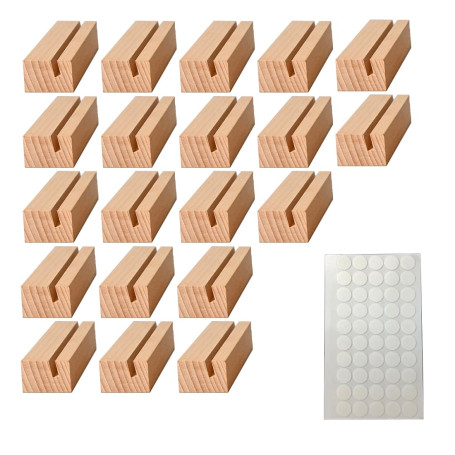 Aililong Lot de 20 supports photo en bois - Pour mariages et fêtes - Avec adhésif double face et fonction porte-cartes de menu