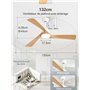 ZMISHIBO Ventilateur de Plafond avec Lumière et Télécommande, Ø132 cm, Moteur DC Silencieux, 6 Vitesses, 3 Températures de Coule