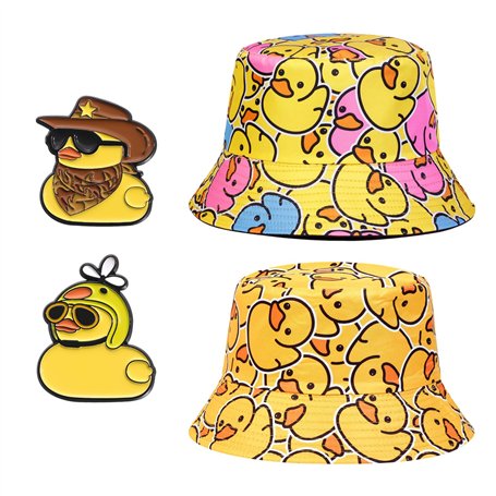 2 Pièces Cartoon Animal Fisherman Chapeau Et 4 Morceaux De Broche De Canard