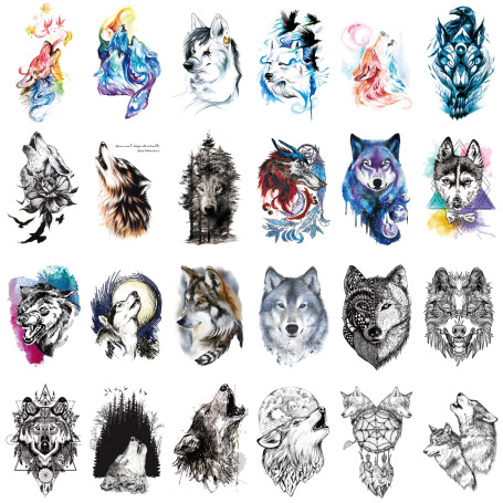 Gwolf 24 pcs loup tatouage temporaire