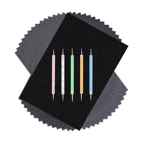 Papier de Carbone 100 Feuilles A4 Noir Graphite Transfert Papier avec 5 Pcs Stylet à Embosser pour Bois Toile