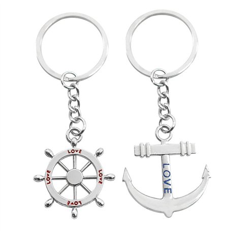 ARFUKA Lot de 2 porte-clés en métal avec pendentif en forme d'ancre et gouvernail pour homme et femme