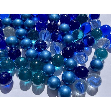 FAIRY TAIL & GLITZER FEE Lot de 100 billes multicolores en verre - 16 mm - Mélange de billes bleues