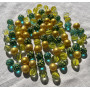 FAIRY TAIL & GLITZER FEE Lot de 100 billes multicolores en verre - Mélange doré et vert - 16 mm - Grand jeu de billes - Décorati