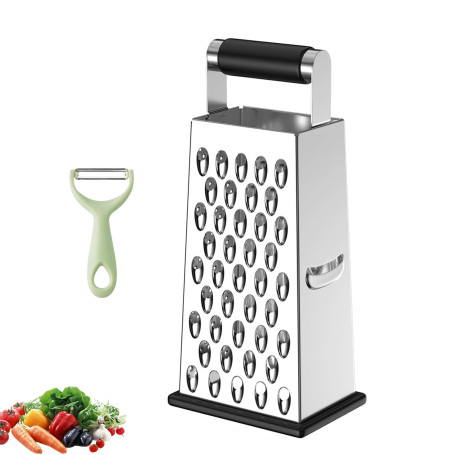 Râpe à Fromage 4 Faces en Acier Inoxydable avec Éplucheur Universel – Ensemble de Râpe de Cuisine et Éplucheur pour Légumes