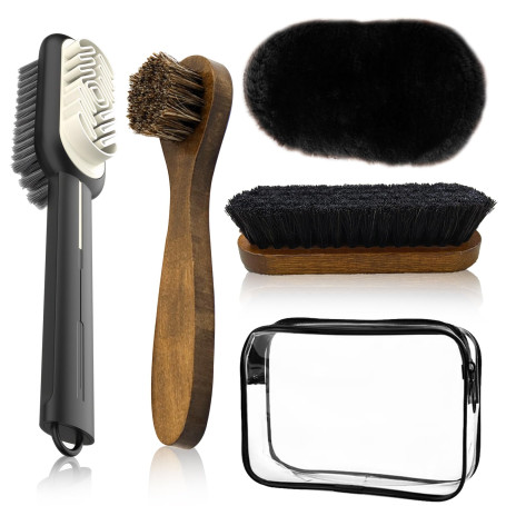 DERJDISF Brosse à Chaussures - Pack de 5 Pièces Kit de Nettoyage pour Chaussures