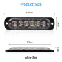 4pcs 12-24V Ultra Mince Voyant Barre D'alarme Stroboscopique d'urgence Lampe- 6 LEDS Bande lumineuse D'avertissement de Flash Ca