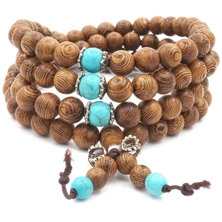 8mm-108 Perles en Bois de Santal Naturel Collier/Bracelet Chaîne Chapelet Perles Tibétain Bouddhiste Bouddha Mala Chinois Noeud