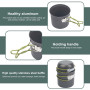 Batterie de cuisine de camping pour 1 à 2 personnes, ensemble de vaisselle de camping en aluminium, poêle de camping portable av