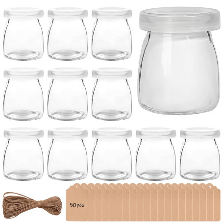 GBKDQQ Lot de 12 pots à yaourt transparents de 200 ml avec couvercle - Verres à dessert transparents avec couvercle - Pour confi
