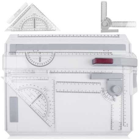 Planche à dessin A4 - Table à dessin multifonction avec règle coulissante - Mouvement parallèle - Système de mesure d'angle régl