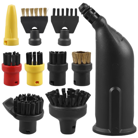 Asfrode Accessoires pour nettoyeur vapeur Kärcher - 10 pièces de rechange - Contient une grande brosse de nettoyage ronde - Bros