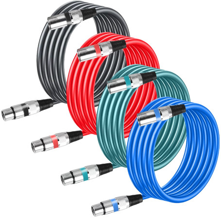 GBKDQQ Lot de 4 câbles XLR 3 m de qualité supérieure - Câble de microphone symétrique DMX - Câble de connexion 3 broches mâle ve