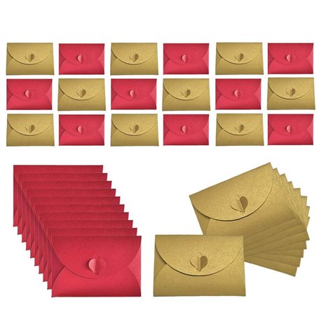 JOYISEN 50 Pièces Enveloppes en Papier Kraft Mini Enveloppes Coeur Rrouges et Dorées pour Noël Saint Valentin Enveloppes de Cart