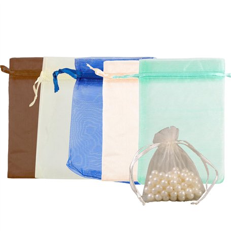 Lot de 50 petits sachets en organza de 9 x 12 cm avec cordon de serrage