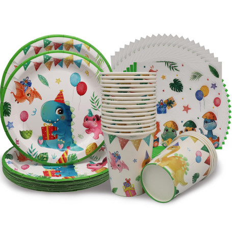 Shamoparty Lot de 60 ustensiles de table dinosaures - Décoration pour 20 invités - Motif : forêt tropicale - Joli thème original
