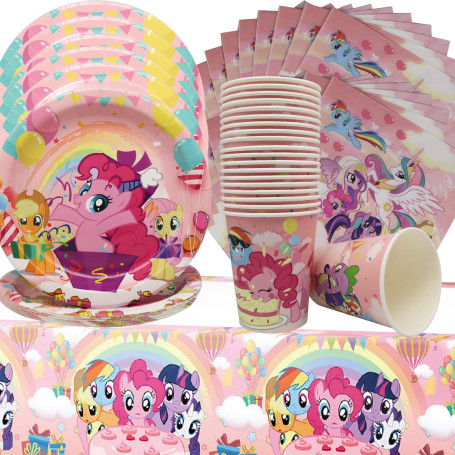 Doyomtoy Little Pony Décorations Licorne Set de Décoration pour Fêtes de Poney 61PCS Little Pony Lot de Fournitures de Fête d'an