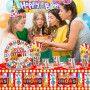 Vaisselle de Cirque Doyomtoy,Fournitures pour Fêtes d'anniversaire d'enfants75 pièces Décoration de fête de Cirque Assiettes Tas