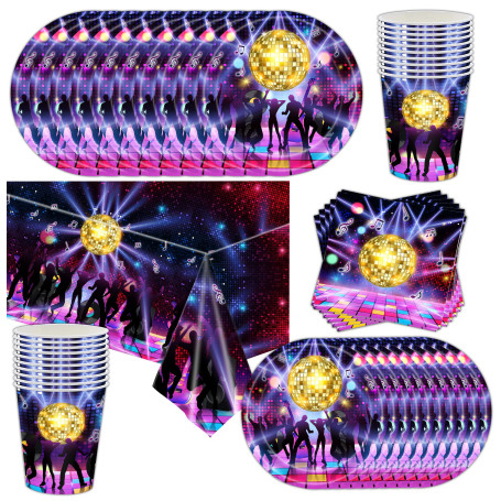 Shamoparty Lot de 61 décorations disco pour fête de 80 et 90 avec assiettes de 22