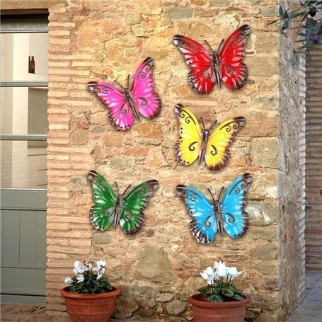 COMBLU Lot de 5 décorations murales en forme de papillon en métal pour intérieur et extérieur pour jardin