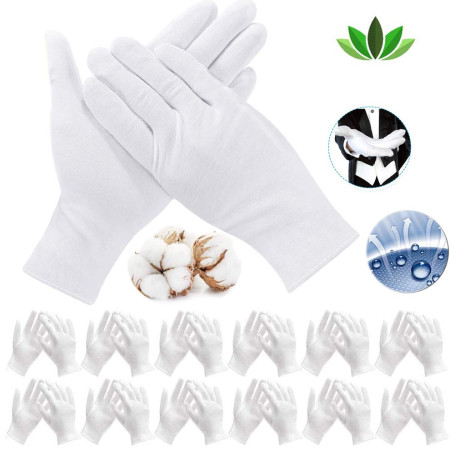 cersaty® 12 paires (24 gants) Gants en Coton Blanc