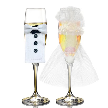 LUMOOM Lot de 4 flûtes à champagne pour mariage avec mariée et marié