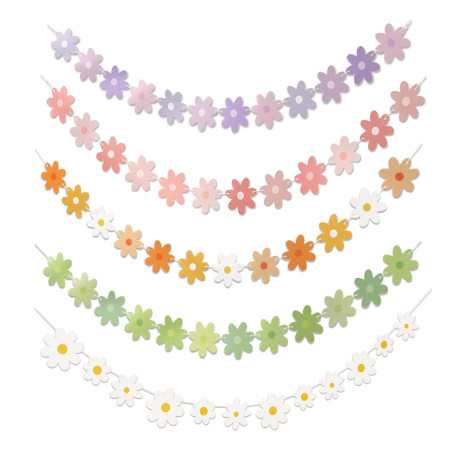 Lot de 5 Bannières de Fête Colorées en Forme de Marguerites