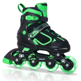 Nattork Blade Patins à roulettes pour garçons avec roue lumineuse, patins à roues alignées vertes lumineuses pour l'extérieur et Nattork Blade Patins à roulettes pour garçons avec roue lumineuse