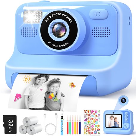 Subtail Appareil Photo Instantané Enfant - 2.4 Écran Appareil Photo Numérique Enfant avec Mode Selfie et Carte 32GB et Papier d'