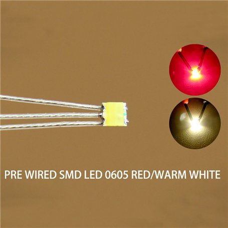 Evemodel Lot de 20 LED SMD pré-soudées bicolores Rouge/blanc chaud 0605 DT0605RWM