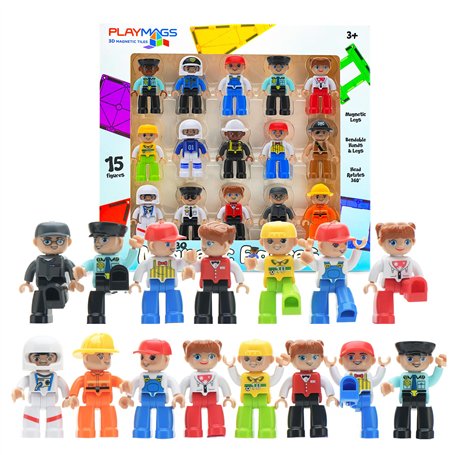 Playmags Ensemble communautaire de 15 Grandes Figurines magnétiques – 3 Pouces Play People