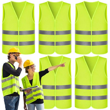 Gowkeey Lot de 5 gilets de sécurité pour voiture - Jaune fluo - Réfléchissant - Haute visibilité - Pour automobilistes
