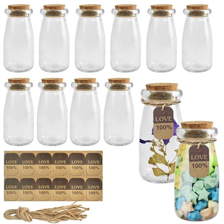 QINERSAW 12 PCS Mini Pot en Verre avec Bouchon Liege 10 * 5cm Mini Bocaux en Verre 100ml Pot de Faveur en Verre Petite Fiole en