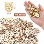 EUIEUT 100PCS Embellissements en Bois Naturel pour Scrapbooking - Embellissements Bois Mixte Tranches Animaux et Fleurs - DIY po