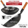 YOSUKATA Woks Et Poêles à Frire 36 cm - Wok à Fond Rond Pré-assaisonné - Wok Acier Carbone Noir - Compatible Avec Les Cuisinière