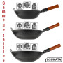YOSUKATA Woks Et Poêles à Frire 36 cm - Wok à Fond Rond Pré-assaisonné - Wok Acier Carbone Noir - Compatible Avec Les Cuisinière