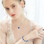 XFSRG Ensemble de Bijoux Fantaisie Femme Collier Bracelet Bague et Boucles d'Oreilles en avec Pendentif en Cristal Bleu Parure B