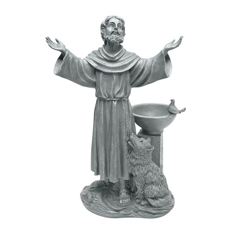 Design Toscano Bénédiction de Saint François Statue Décorative de Jardin Religieux avec Mangeoire pour Oiseaux Bain pour Oiseaux