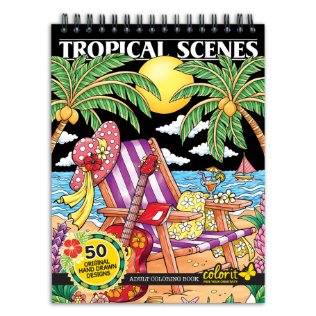 ColorIt Livre de coloriage pour adulte - Scènes tropicales colorées - 50 motifs recto - Papier épais et lisse - Couverture rigid