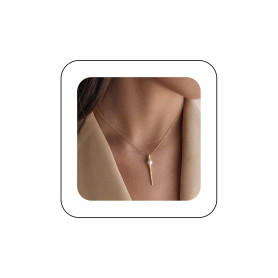 Inilbran Boho Bar Pendentif Collier Or Perle Collier Ras Du Cou Vintage Métal Tige Collier Ras Du Cou Minimaliste Barre Vertical